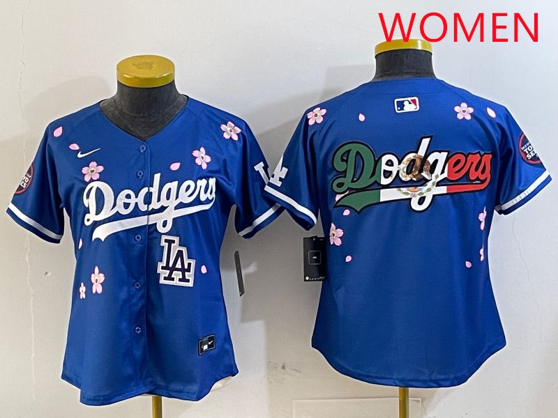 Women Los Angeles Dodgers Blank Blue Sakura Edition 2025 Nike MLB Jersey style 12
